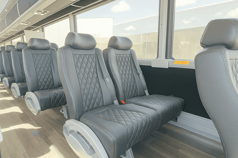 interior of Wilmington Minibus Company charter bus